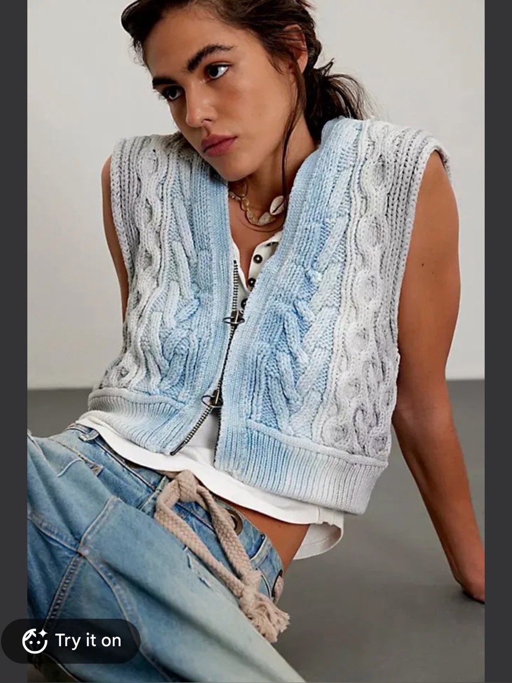 We The Free Blue Rain Cable Knit Vest